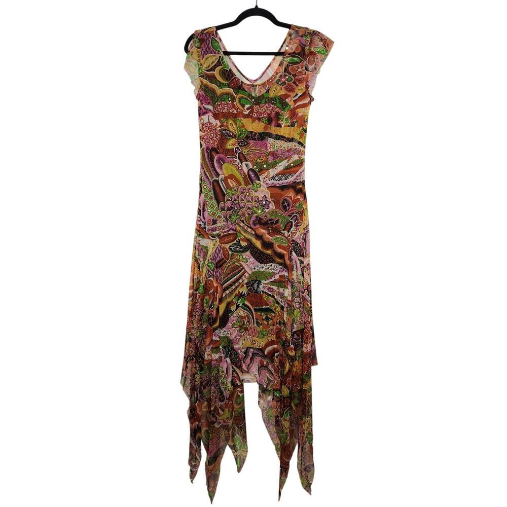 Vintage y2k Mix It Boho Fairy Whimsy Dess Asymmetrical Hem Mesh Beaded Sequence